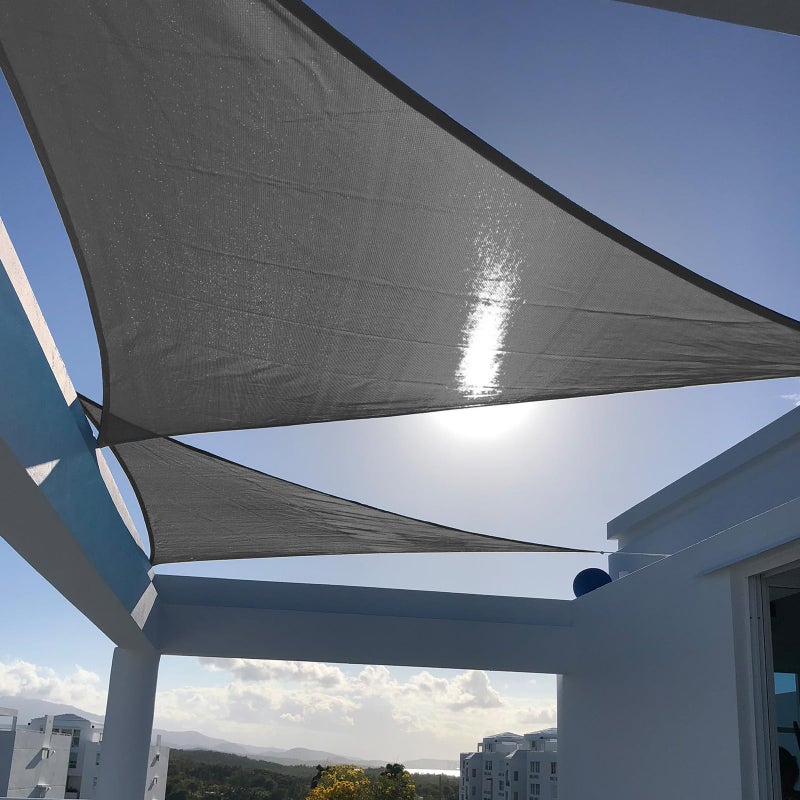 SUNNY GUARD Sun Shade Sail 8' X 8' X 8' مثلث رمادي داكن كتلة من الأشعة فوق البنفسجية للفناء الخلفي على سطح السفينة والأنشطة الخارجية والمرافق (نحن نصنع حجمًا مخصصًا) - Image 1